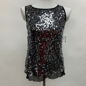 Papillon Blanc Women's Tank Top Small Black Silver Sequins Sleeveless NWT